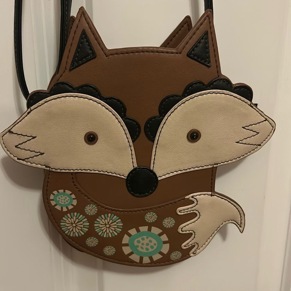 Fox Appliqué Crossbody Bag in Brown and Cream